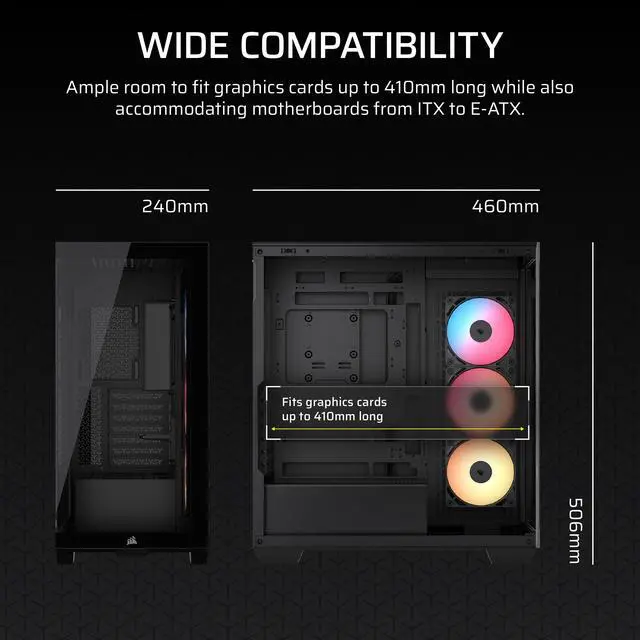 Alt view image 7 of 7 - 3500X RS ARGB Panoramic Mid-Tower PC Case 3X Pre-Installed Fans, High Airflow, Spacious Interior, GPU Anti-Sag, Reverse Connection Motherboard Compatible Black