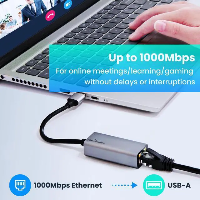 Alt view image 2 of 7 - USB A to ethernet AdapterUSB 3.0 Gigabit to ethernet Adapter Compatibility 100/1000MBPS,Compatible with Windows, Mac OS, Linux, PC, Laptops, and More