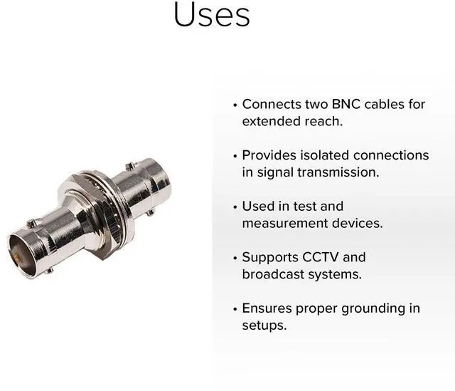 Alt view image 2 of 4 - Lumenzi BNC Female to BNC Female Isolated Bulkhead Adapter for Coaxial Cables  High-Quality and Durable  10 Pcs Pack