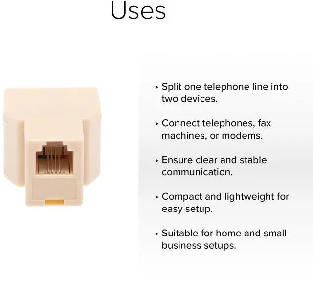 Alt view image 3 of 3 - Lumenzi RJ11 Female Telephone Splitter Adapter - 6P4C - Straight Pinout for Phone Line Split 10 Pcs Pack