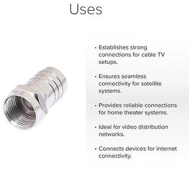 Alt view image 2 of 3 - Lumenzi F-Type Male Crimp Connector for RG59/U Quad Shield Coaxial Cable  Premium Quality Adapter  10 Pcs Pack