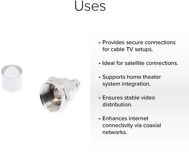 Alt view image 2 of 3 - Lumenzi F-Type Male Crimp Connector with 1/4 Crimp Ring for RG59 Coaxial Cable  Reliable Signal Connection  10 Pcs Pack