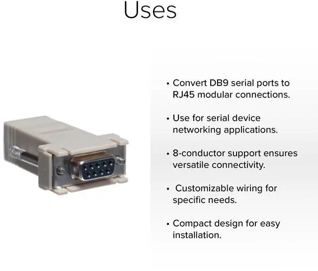 Alt view image 2 of 3 - Lumenzi DB9 Female to RJ45 Female Modular Adapter Kit - 8 Conductor for Network Connections 10 Pcs Pack