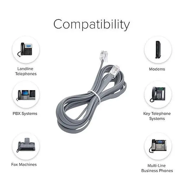 Alt view image 3 of 5 - Lumenzi Durable 6 Conductor RJ12 Line Cord - Straight Cable for Home and Office Networking - 6P6C - Straight Pinout - 14 FT