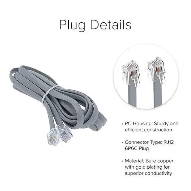 Alt view image 5 of 5 - Lumenzi Durable 6 Conductor RJ12 Line Cord - Straight Cable for Home and Office Networking - 6P6C - Straight Pinout - 14 FT