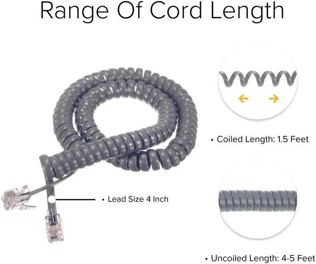 Alt view image 4 of 6 - Lumenzi Long-Lasting 4 Inch Lead Handset Cord - Medium gray Telephone Cable for Extended Use and Reliable Performance - 25 FT