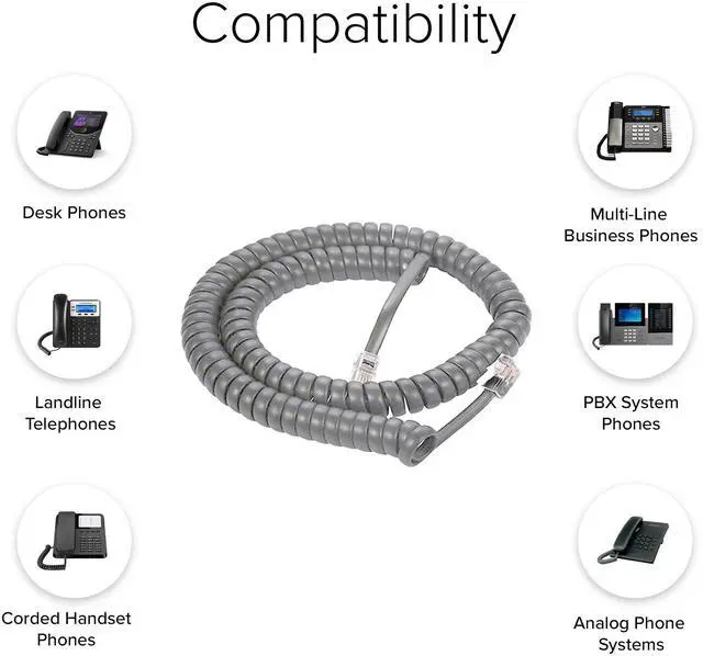 Alt view image 5 of 6 - Lumenzi Long-Lasting 4 Inch Lead Handset Cord - Medium gray Telephone Cable for Extended Use and Reliable Performance - 25 FT