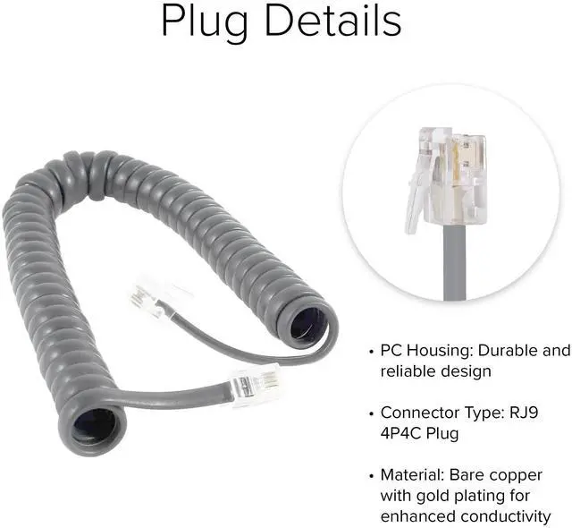 Alt view image 3 of 6 - Lumenzi Long-Lasting 4 Inch Lead Handset Cord - Medium gray Telephone Cable for Extended Use and Reliable Performance - 25 FT