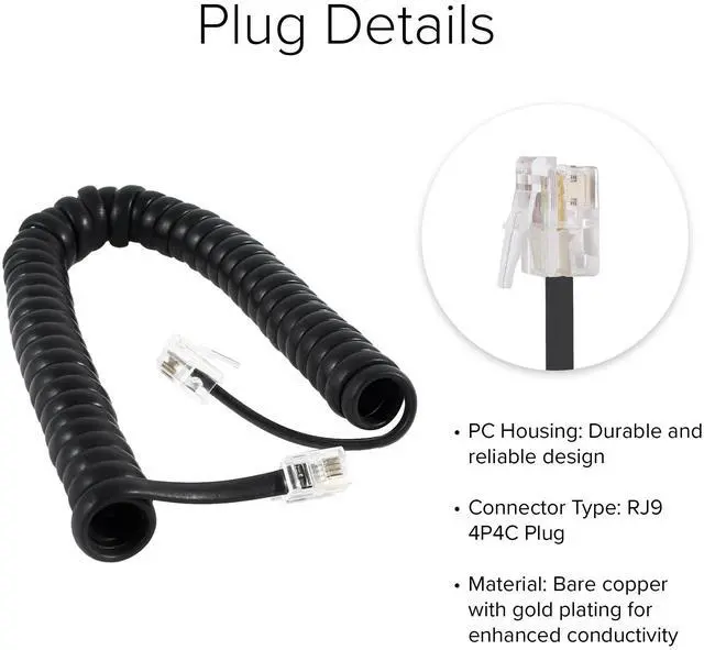 Alt view image 5 of 6 - Lumenzi Reliable 1.5 Inch Lead Handset Cord - Black Telephone Cable for Professional Use with Excellent Flexibility and Strength - 12 FT