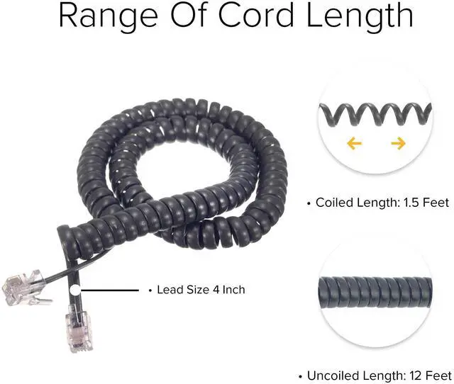 Alt view image 5 of 6 - Lumenzi Versatile 4 Inch Lead Handset Cord - Dark Gray Telephone Cable for Enhanced Communication and Flexibility - Ideal for Office Use - 12 FT