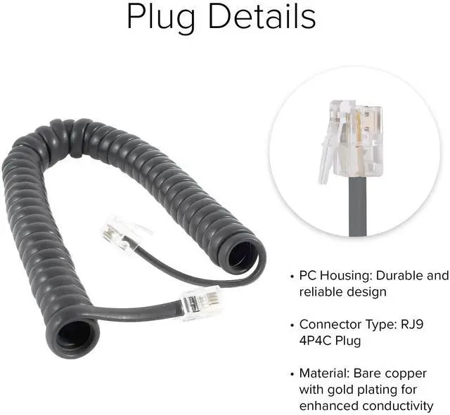 Alt view image 3 of 6 - Lumenzi Versatile 4 Inch Lead Handset Cord - Dark Gray Telephone Cable for Enhanced Communication and Flexibility - Ideal for Office Use - 12 FT