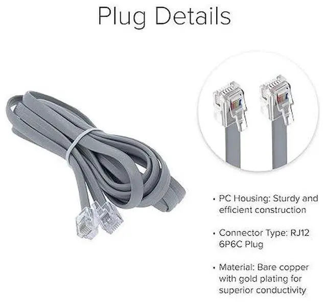 Alt view image 5 of 6 - Lumenzi High-Performance 6 Conductor RJ12 Line Cord - Straight Cable for Enhanced Data Transmission - 6P6C - Straight Pinout - 7 FT