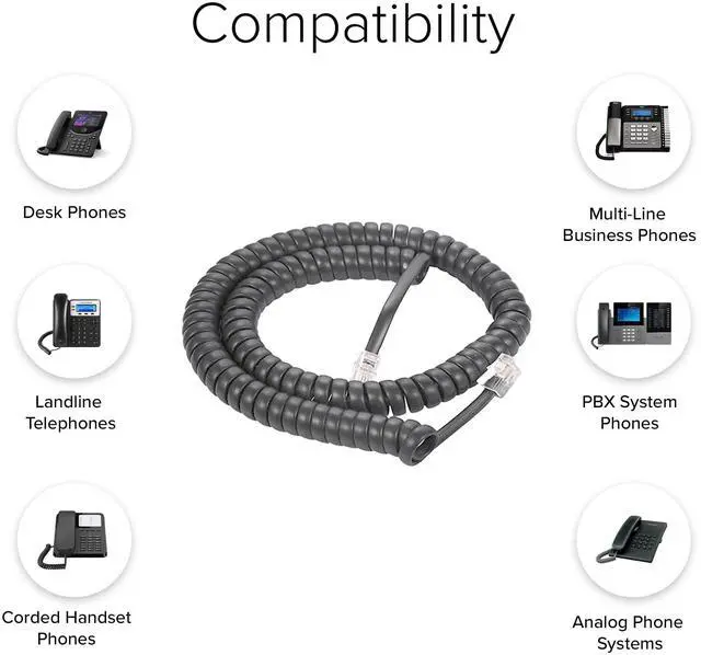 Alt view image 5 of 6 - Lumenzi Flexible 1.5 Inch Lead Handset Cord - Dark Gray Telephone Cable for Convenient Handset Connectivity in Home and Office - 6 FT