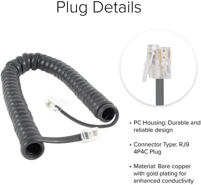 Alt view image 6 of 6 - Lumenzi Flexible 1.5 Inch Lead Handset Cord - Dark Gray Telephone Cable for Convenient Handset Connectivity in Home and Office - 6 FT
