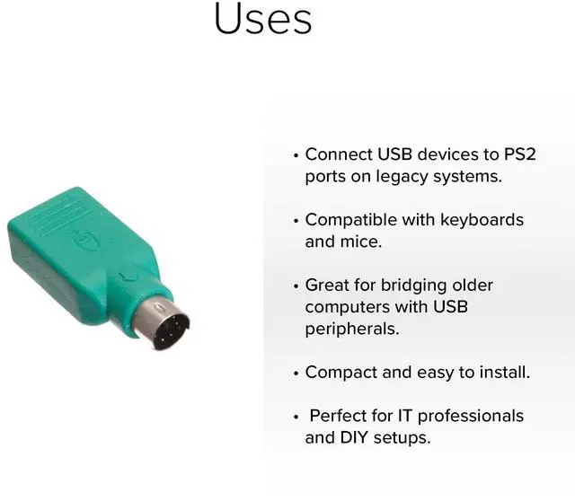 Alt view image 2 of 3 - Lumenzi USB 2.0 Type A Female to PS2 Male Adapter for Keyboard and Mouse Conversion 10 Pcs Pack