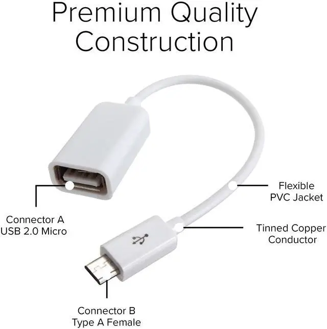 Alt view image 2 of 6 - Lumenzi USB 2.0 Micro USB to A Female OTG Adapter Cable | Compact On-the-Go Data Transfer Cord for Smartphones, Tablets, and USB Devices - 6 IN