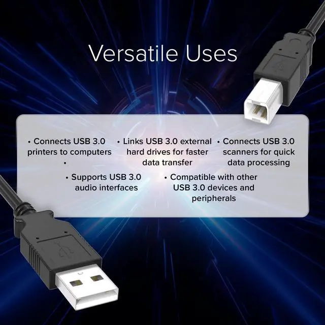 Alt view image 5 of 5 - Lumenzi USB 3.0 A to B Cable Male to Male | SuperSpeed USB Cable for High-Performance Data Transfer, Printer, Laptop, and Hard Drives - 3 FT