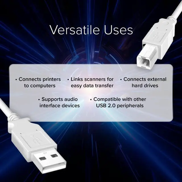 Alt view image 2 of 6 - Lumenzi USB 2.0 A to B Cable Male to Male | High-Speed Printer Cable, Data Transfer Cord, Durable USB Connector for PC, Laptop, Printer, Scanner, and Hard Drive - 9 FT