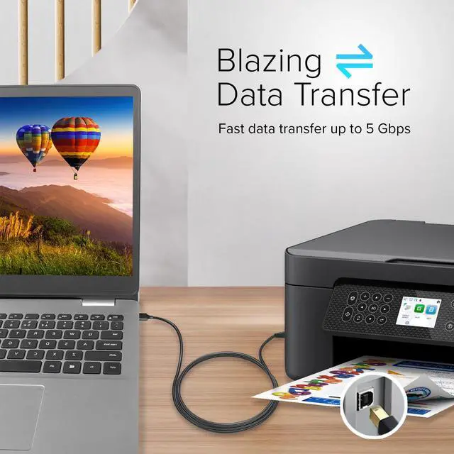 Alt view image 5 of 6 - Lumenzi USB 3.0 A to B Cable Male to Male | High-Speed Data Transfer Cord for PC, Laptop, Printer, Scanner, and External Hard Drive - 1.5 FT