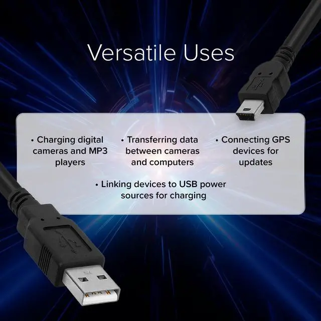 Alt view image 4 of 5 - Lumenzi USB A to Mini 5 Pin USB Male Cable | Durable High-Speed Data Transfer Cord for Digital Cameras, GPS, and Portable Devices - 6 FT