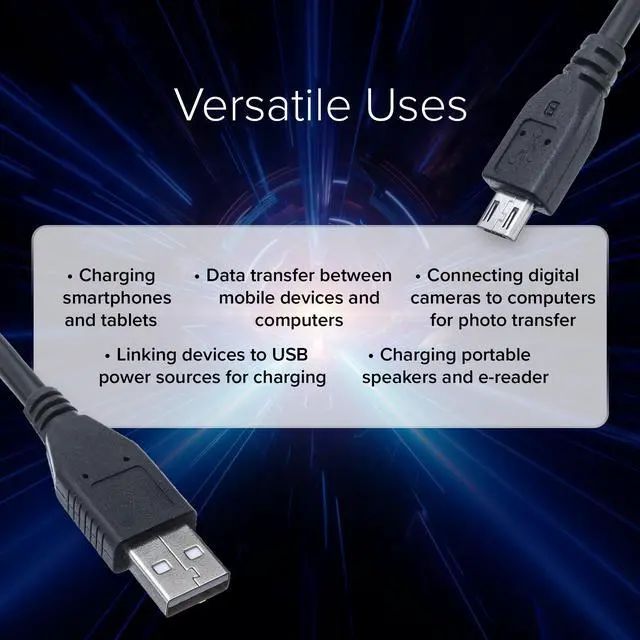 Alt view image 3 of 5 - Lumenzi USB A to Micro USB Cable Male to Male | Fast Charging and Sync Cable for Android Smartphones, Tablets, and Power Banks - 3 FT