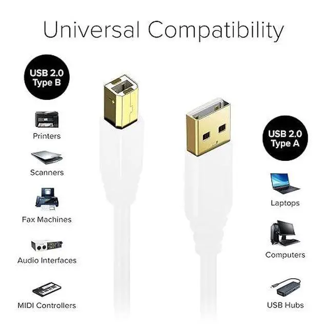 Alt view image 2 of 6 - Lumenzi USB 2.0 A to B Cable Male to Male | High-Speed Printer Cable, Data Transfer Cord, Durable USB Connector for PC, Laptop, Printer, Scanner, and Hard Drive - 5 FT
