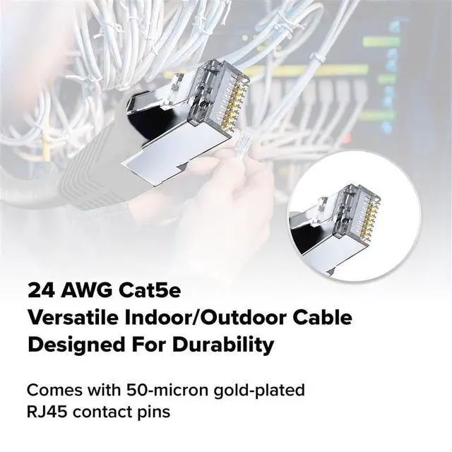 Alt view image 5 of 5 - Lumenzi Cat 5e Ethernet Cable 7 FT in White 2 Pack  1 Gbps Speed Network  Round Rj45 Outdoor  Indoor  Direct Burial Bare Copper LAN Patch Cable for Router  Gaming  PS5 XBOX Printer Computer CCTV