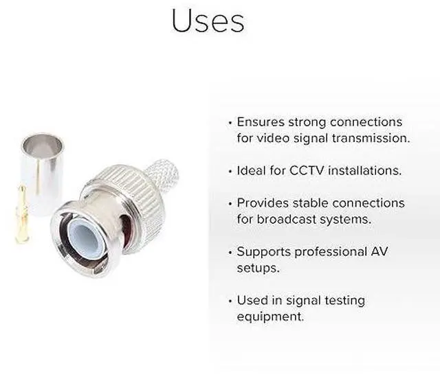 Alt view image 3 of 3 - Lumenzi 20 AWG Center Pin BNC Male Crimp Connector - RG59 & RG62 PVC for Coaxial Cable 10 Pcs Pack