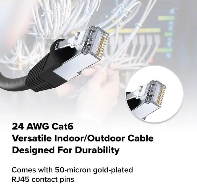 Alt view image 5 of 5 - Lumenzi Cat 6 Ethernet Cable 25 FT in Black 10 Gbps Speed Network Long Round Rj45 Outdoor Indoor Direct Burial Bare Copper LAN Patch Cable for Router Gaming PS5 XBOX Printer Computer CCTV Switch