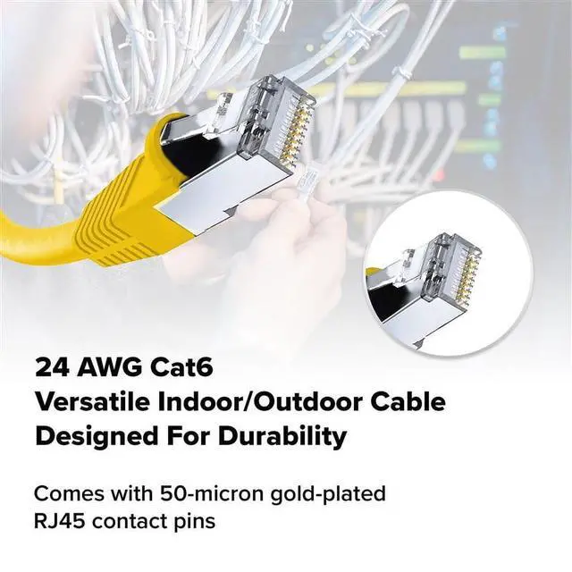Alt view image 4 of 5 - Cat 6 Ethernet Cable 7 FT in Yellow 2 Pack  10 Gbps Speed Network  Round Rj45 Outdoor  Indoor  Direct Burial Bare Copper LAN Patch Cable for Router  Gaming  PS5 XBOX Printer Computer CCTV  Switch