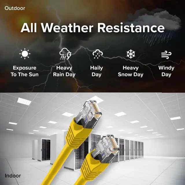 Alt view image 5 of 5 - Cat 6 Ethernet Cable 7 FT in Yellow 2 Pack  10 Gbps Speed Network  Round Rj45 Outdoor  Indoor  Direct Burial Bare Copper LAN Patch Cable for Router  Gaming  PS5 XBOX Printer Computer CCTV  Switch