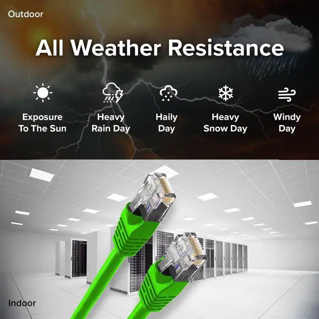 Alt view image 5 of 5 - Lumenzi Cat 6 Ethernet Cable 5 FT in Green 2 Pack 10 Gbps Speed Network Round Rj45 Outdoor Indoor Direct Burial Bare Copper LAN Patch Cable for Router Gaming PS5 XBOX Printer Computer CCTV Switch