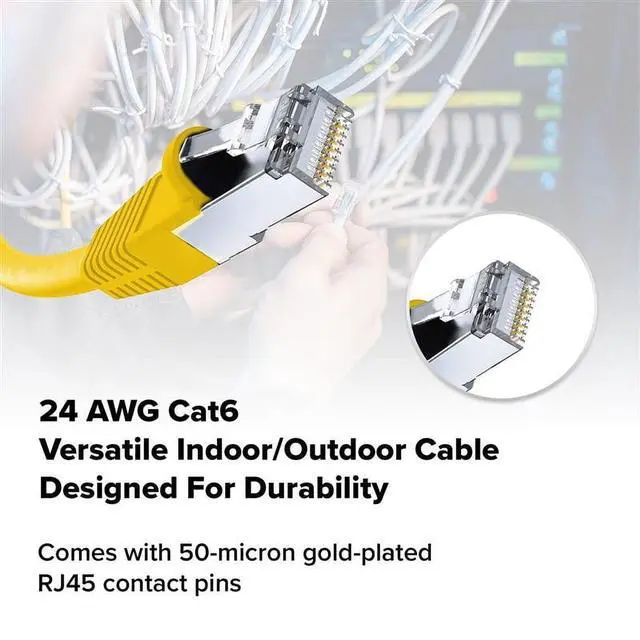 Alt view image 4 of 5 - Lumenzi Cat 6 Ethernet Cable 3 FT in Yellow 6 Pack 10 Gbps Speed Network Short Round Rj45 Outdoor Indoor Direct Burial Bare Copper LAN Patch Cable for Router Gaming PS5 XBOX Printer Computer CCTV