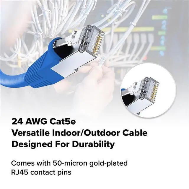 Alt view image 3 of 5 - Lumenzi Cat 5e Ethernet Cable 10 FT in Blue 1 Gbps Speed Network Long Round Rj45 Outdoor Indoor Direct Burial Bare Copper LAN Patch Cable for Router Gaming PS5 XBOX Printer Computer CCTV Switch