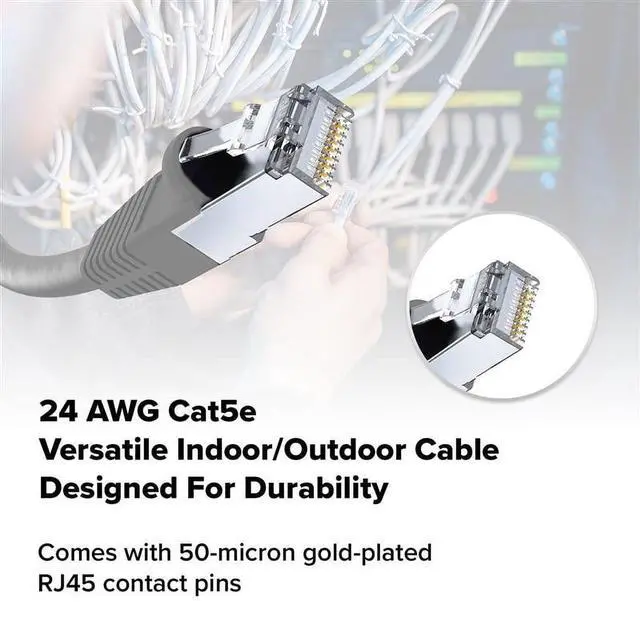 Alt view image 4 of 5 - Lumenzi Cat 5e Ethernet Cable 7 FT in Grey 2 Pack 1 Gbps Speed Network Round Rj45 Outdoor Indoor Direct Burial Bare Copper LAN Patch Cable for Router Gaming PS5 XBOX Printer Computer CCTV Switch