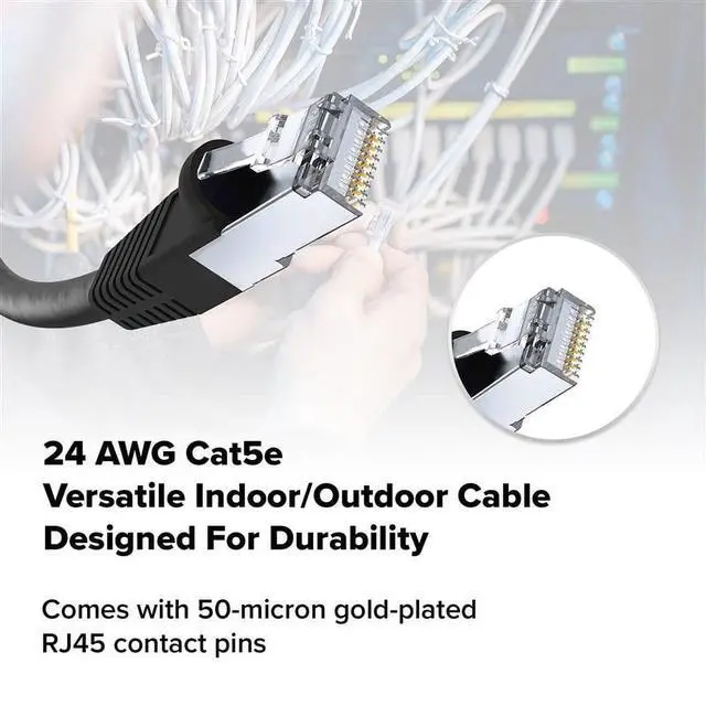 Alt view image 3 of 5 - Lumenzi Cat 5e Ethernet Cable 7 FT in Black 2 Pack 1 Gbps Speed Network Round Rj45 Outdoor Indoor Direct Burial Bare Copper LAN Patch Cable for Router Gaming PS5 XBOX Printer Computer CCTV Switch
