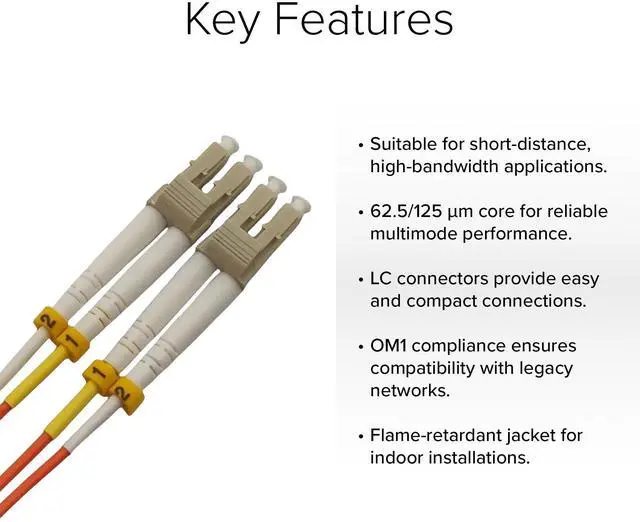 Alt view image 2 of 6 - Lumenzi LC/LC 62.5/125 Multimode Duplex Fiber Patch Cable - OM1- 5 Meter