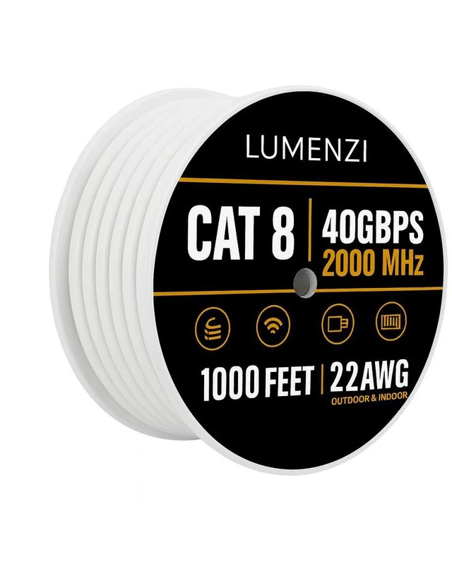 Main image of Cat8 Round Ethernet Cable 1000ft, 1 Pc Pack, 40Gbps 2000MHz Network Patch Cord, S/FTP Shielded LAN Cable, for Gaming, Router, Modem, Laptop