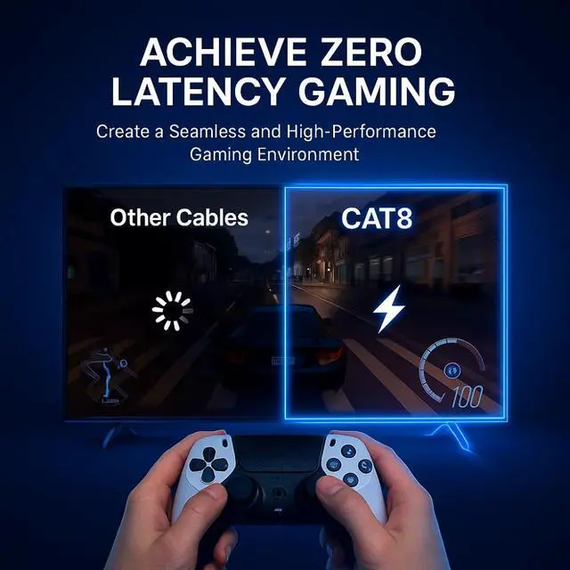 Alt view image 4 of 7 - Lumenzi Cat8 Flat Ethernet Cable 100ft, 1 Pc Pack, 40Gbps 2000MHz Network Patch Cord, S/FTP Shielded LAN Cable, for Gaming, Router, Modem, Laptop