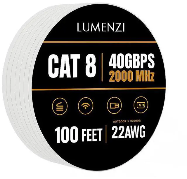 Main image of Lumenzi Cat8 Flat Ethernet Cable 100ft, 1 Pc Pack, 40Gbps 2000MHz Network Patch Cord, S/FTP Shielded LAN Cable, for Gaming, Router, Modem, Laptop