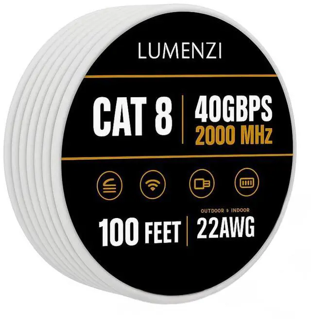 Main image of Cat8 Round Ethernet Cable 100ft, 1 Pc Pack, 40Gbps 2000MHz Network Patch Cord, S/FTP Shielded LAN Cable, for Gaming, Router, Modem, Laptop