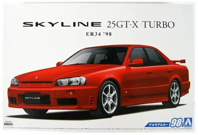 Alt view image 2 of 6 - Aoshima: 1/24 NISSAN ER34 SKYLINE 25GT-X TURBO '98 Scale Model Kit #98