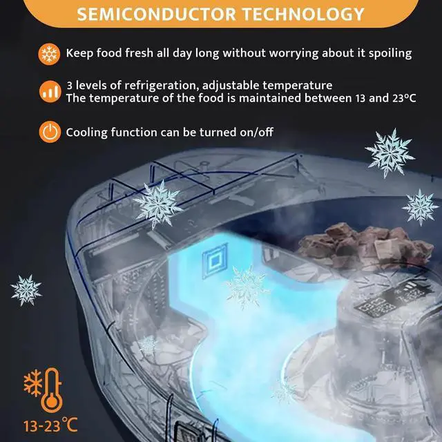 Alt view image 2 of 7 - UBPet Cat Wet Food Automatic Feeder with Cooling, Semiconductor Refrigeration, with Timer, 5 Food Compartments for 330g Pet Food Each, Premium Meal Plates, Washable, for Cats