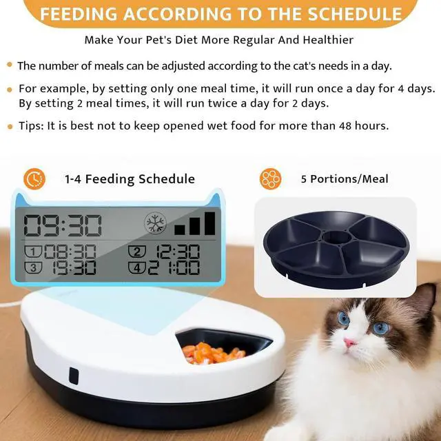 Alt view image 3 of 7 - UBPet Cat Wet Food Automatic Feeder with Cooling, Semiconductor Refrigeration, with Timer, 5 Food Compartments for 330g Pet Food Each, Premium Meal Plates, Washable, for Cats