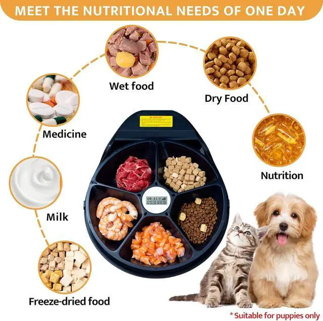 Alt view image 5 of 7 - UBPet Cat Wet Food Automatic Feeder with Cooling, Semiconductor Refrigeration, with Timer, 5 Food Compartments for 330g Pet Food Each, Premium Meal Plates, Washable, for Cats