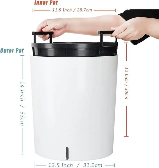 Alt view image 6 of 7 - SAROSORA Large Round Self Watering Planter Pot 12.5'' 2-Pack for Home Garden Patio Tall Tree(White,2-Pack)