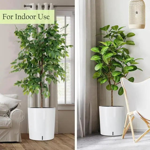 Alt view image 4 of 7 - SAROSORA Large Round Self Watering Planter Pot 12.5'' 2-Pack for Home Garden Patio Tall Tree(White,2-Pack)