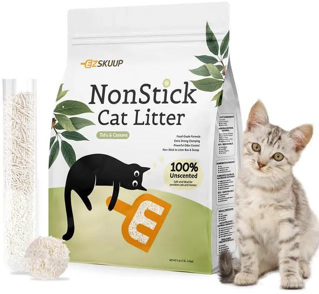 Main image of Ezskuup Non-Stick Ultra Clumping Cassava Tofu Cat Litter, Odor Control Low Tracking Kitty Litter Pellets, Plant-Base Natural Ingredients Cat-Litter,9 lbs X 4 Packs