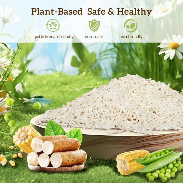 Alt view image 5 of 7 - Ezskuup Non-Stick Ultra Clumping Cassava Tofu Cat Litter, Odor Control Low Tracking Kitty Litter Pellets, Plant-Base Natural Ingredients Cat-Litter 9 lbs X 2 Packs