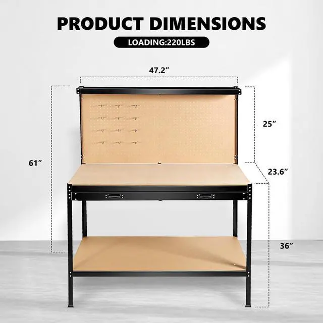 Alt view image 3 of 7 - LOYISIKE US Stock Tools Cabinet Worktable Tool Storage Workshop Table Workbench Pegboard